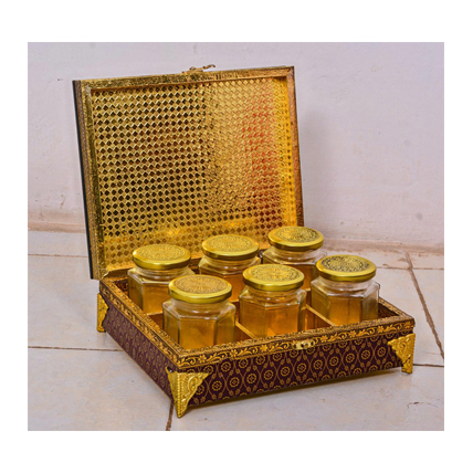 Triveni Dry Fruit Wooden Box 6 Jar 